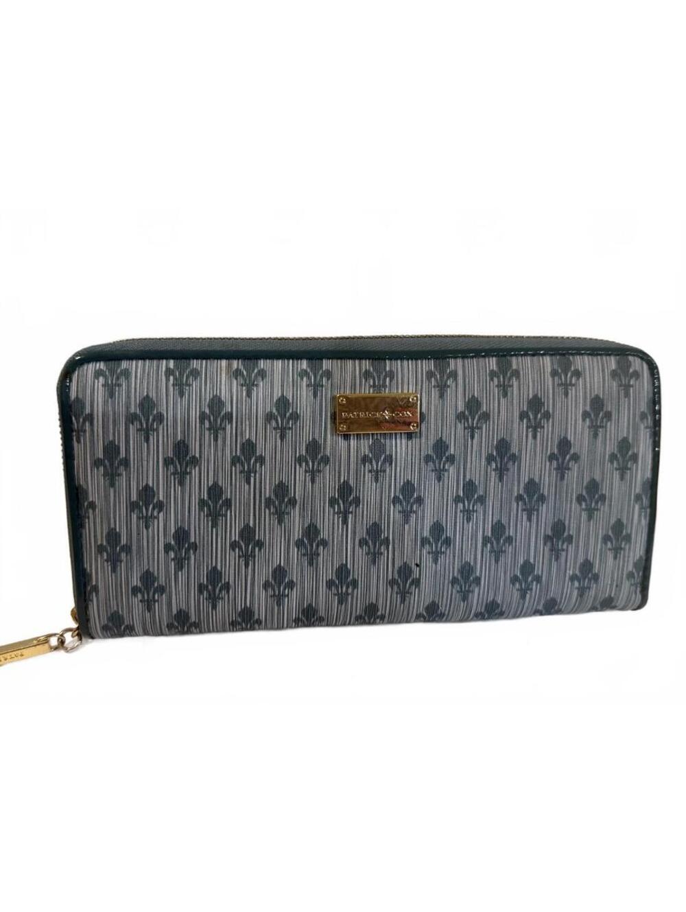Patrick Cox blue gray patterned zip around wallet